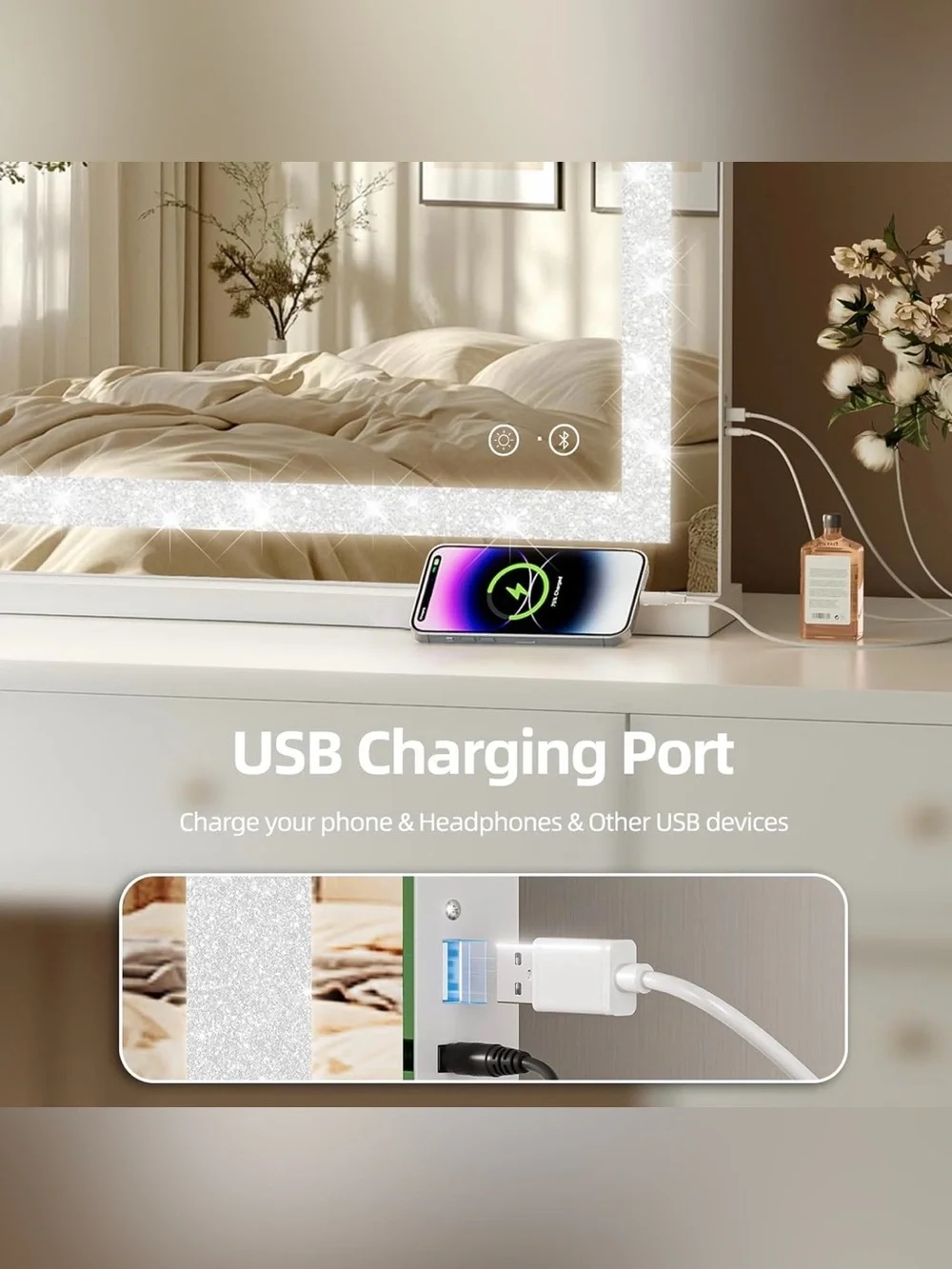 LED Bluetooth Lighted Vanity Mirror with Touch Controls and usb